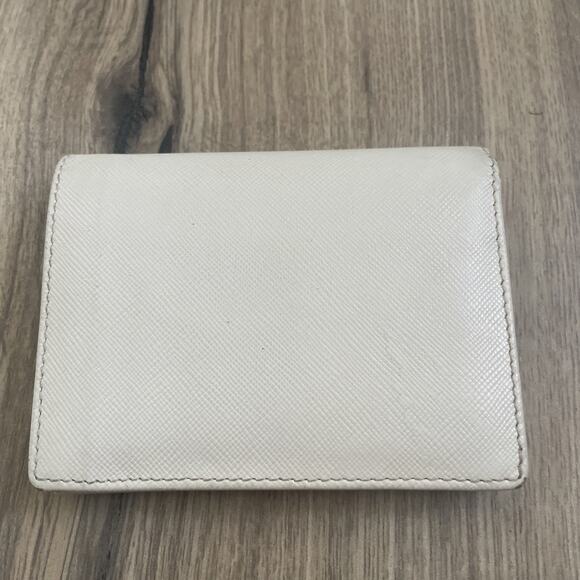PRADA SAFFIANO METAL CERA 1M0204 Vertical Card Holder Ivory Gold Hardware GUC - Picture 5 of 11